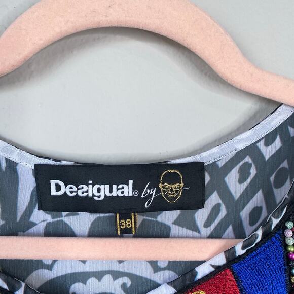 DESIGUAL Natalia Colorful Tunic Dress Size 38 US 6 Beaded Rainbow Art to Wear - Picture 4 of 6